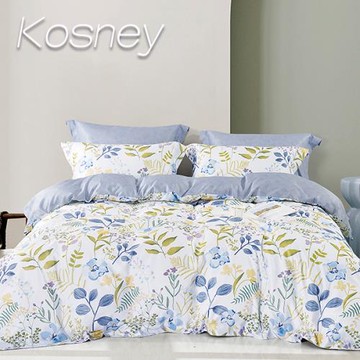KOSNEY  薄荷密瓜藍  吸濕排汗萊賽爾天絲雙人兩用被床包組