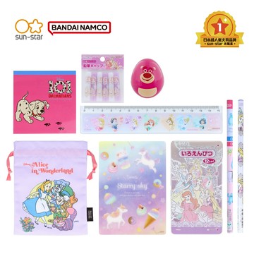 【sun-star】兒童學習文具驚喜包 9樣商品 (款式隨機出貨)(日本進口台灣現貨) 禮包組 福袋 迪士尼公主卡通文具