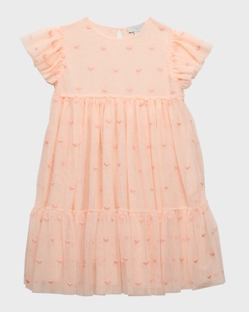 Girl's Tulle Heart Embroidered Dress, Size 4-14
