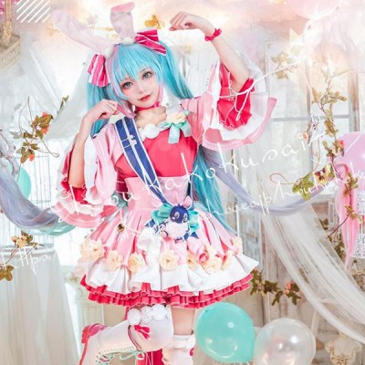 初音ミク 風 vocaloid miku14周年誕生日 ウサギの洋服 コスプレ衣装