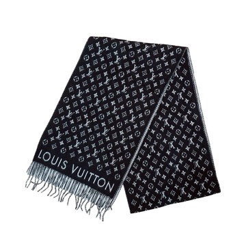 Louis Vuitton 字花Logo條紋羊毛圍巾(黑白)