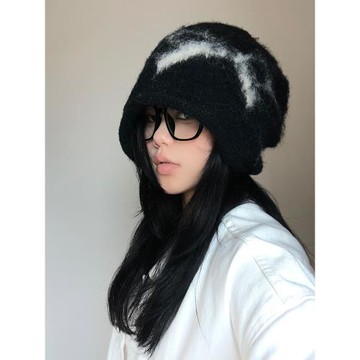 OuiPack 韓系復古蝴蝶結堆堆針織冷帽女秋冬保暖防寒護耳包頭帽子