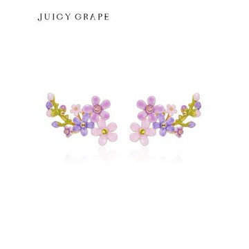 Juicy Grape紫粉色勿忘我琺瑯耳釘女法式耳飾耳環節日生日禮物女