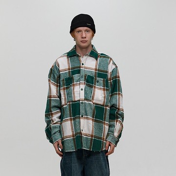 MOKACME 23FW秋冬定織格紋料日系格子OVERSIZE襯衫