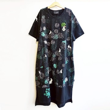 Urb.【兔與龜背芋】純棉長口袋洋裝