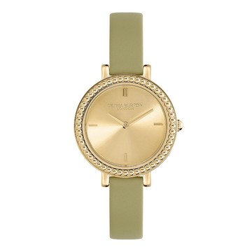 Olivia Burton Classic 復古串珠錶框 鼠尾草綠皮革帶 女錶 30mm (24000164)