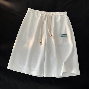 褲子男夏季薄款華夫格短褲美式潮流簡約休閑褲直筒寬松運動五分褲