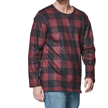 MIT時尚刷毛經典格紋機能服兩件組  XL  典藏紅酒色  1組