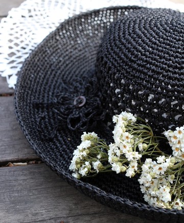 手作-花樣編織大帽簷-鐘型帽/遮陽帽-出遊/輕旅行/生日禮物