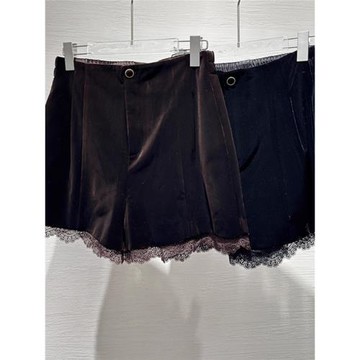 法式絲絨闊腿褲女2025春季新款甜美氣質高腰顯瘦百搭蕾絲拼接短褲