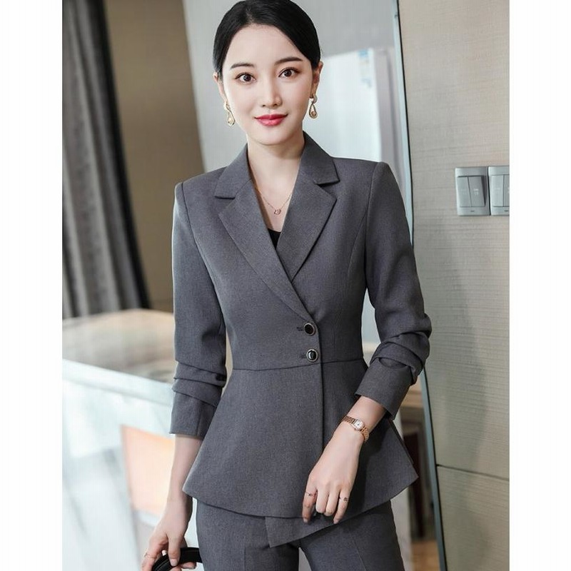☆ぺぺ☆HAND ROOM WOMEN'S パンツスーツ グレー M ELGARHYTHM (エルガリズム) ウォッシャブル ストレッチ
