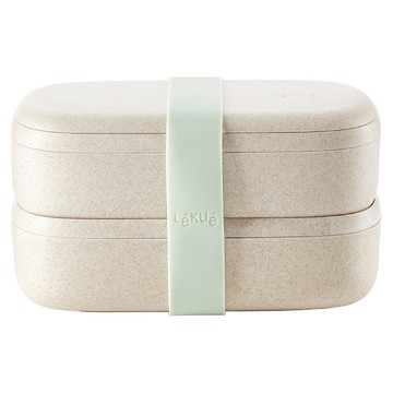 LeKue 2層便當盒組 耐熱-20~100度C 木質纖維製成 可調整隔層 密封防塵保鮮  1組  米色