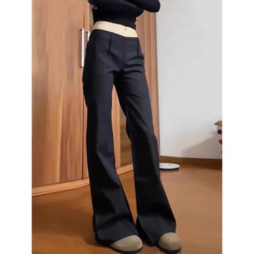 美式辣妹低腰微喇叭西裝褲女2024年夏季小個子黑色顯瘦休閑闊腿褲