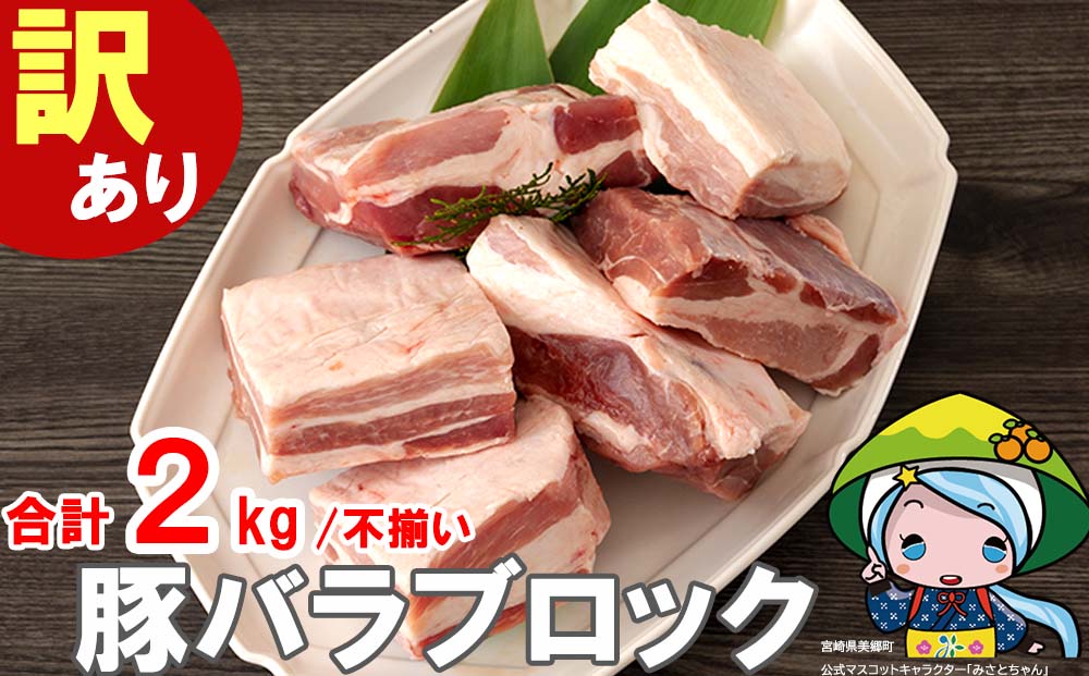  豚肉 豚バラ ブロック 2kg 不揃い 5～7袋 冷凍 宮崎県産 不揃い 煮込み 角煮 チャーシュー 丼 ポッサム 蒸し 揚げ 料理 真空包装 収納 スペース 蒸し豚 塊 かたまり 料理 調理 おかず 先行予約