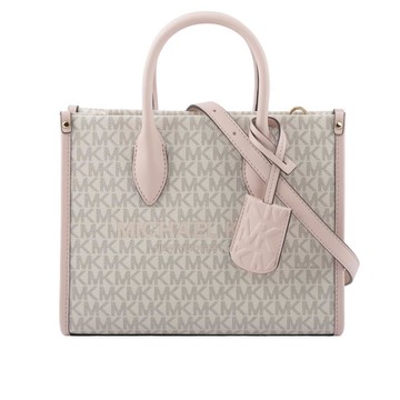 Michael Kors Mirella 滿版塗層帆布小款二用托特包(香草色粉色)