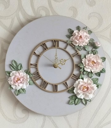 掛鐘 兒童房灰色掛鐘，白色牡丹圖案，靜音時鐘，女孩禮物