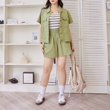 OB嚴選中大尺碼-雲朵自訂款-純棉鬆緊寬腰頭A字短褲《BA7903》