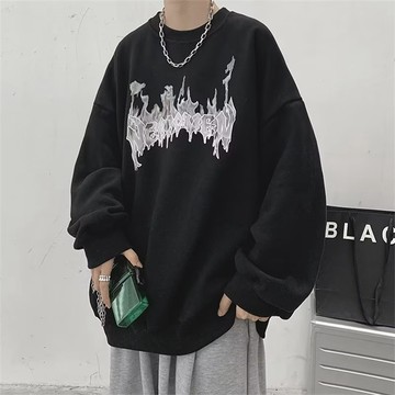 刷毛印花大學T  情侶裝流行刷毛款男潮版港風寬鬆版 帽T 大學T 印花T 長T（JW555）【壹號站】