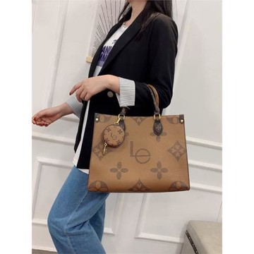 2025新款老花拼色AB雙面購物袋媽咪托特包單肩包手提大容量包包潮