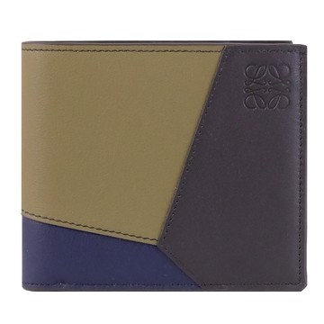 LOEWE PUZZLE 撞色拼接烙印LOGO對開8卡短夾.綠/藍