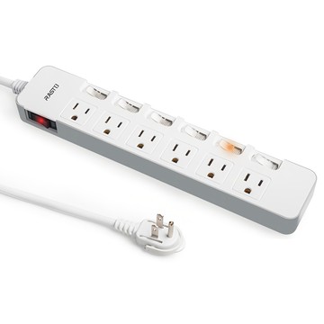 RASTO FE6 七開六插三孔延長線 灰色  1.8m  1條