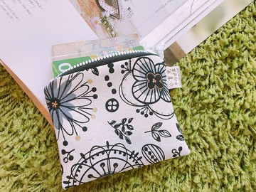 小巧款 零錢包/零錢包/錢包-黑白flower
