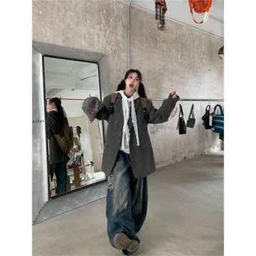 0918很秀灰色西裝外套女秋季新款簡約小眾設計感寬松休閑小西服韓