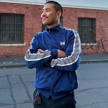 老夫子 needles 皇家藍 男女薄外套 雙拉鏈 2024運動寬松休閑夾克