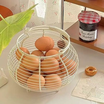 ❤【UPTON】❤韓系奶油色鐵線繞線編織手提雞蛋藍，廚房收納籃.❤