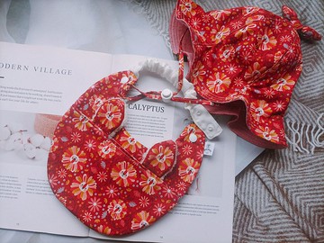 津Handmade 兔寶寶彌月禮盒兩件組/圍兜兜/遮陽帽