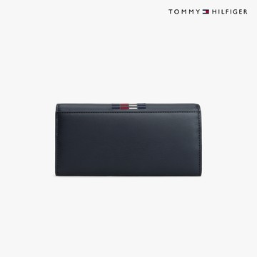 【Tommy Hilfiger】時尚 Monogram 翻蓋長款皮夾_藍色
