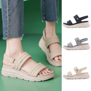 Taroko 運動條紋露趾休閒日常厚底夏季涼鞋(3色可選)