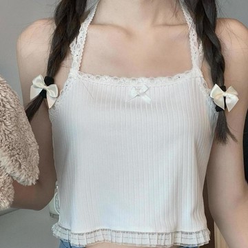 純欲風少女吊帶背心2022夏季新款蝴蝶結性感修身顯瘦內搭外穿上衣—貼心服飾