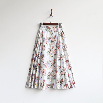 【蛋植物古著】淡雅花房日本製印花高腰古著長裙