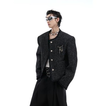 ArguE至高無上 亮面肌理顆粒輕奢小香風夾克貴氣高級短款墊肩外套