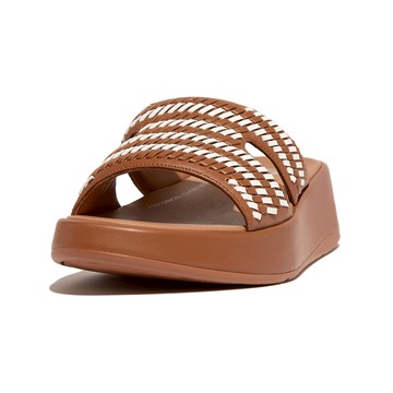 F-MODE 編織皮革H型厚底涼鞋-駝色