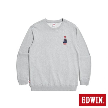 EDWIN 男裝 牛仔褲徽章厚長袖T恤-銀灰色
