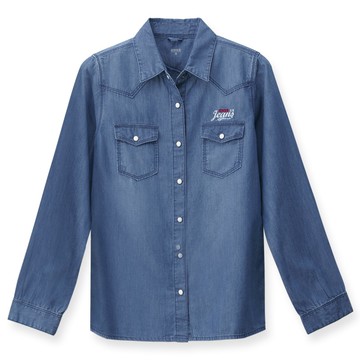 【ERSS】女裝 襯衫 牛仔襯衫 長袖上衣 長袖襯衫 雙口袋 刺繡 原藍磨【K30013】