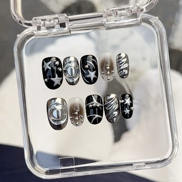 ✨Hannah✨純手工穿戴甲小紅書爆款ins風辣妹金屬手繪五角星指甲片美甲精緻穿戴甲 62WA