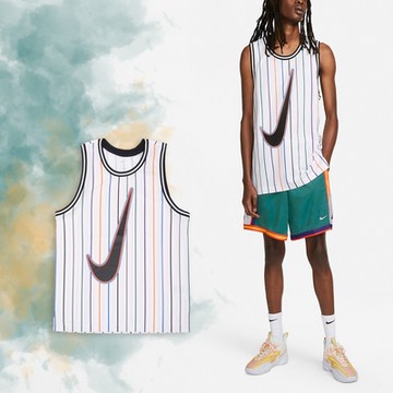 Nike 背心 Dri-Fit DNA Basketball Jersey 男款 白 條紋 球衣 透氣 DX0436-100