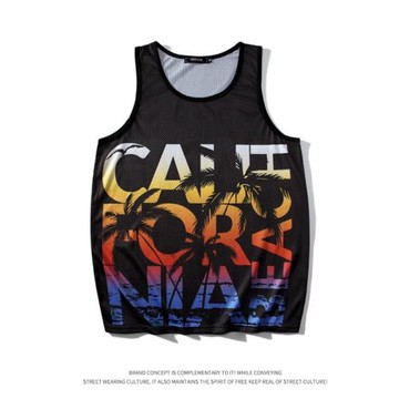 夏威夷夏季新款印花網背心沙灘旅游度假風潮牌無袖T恤男休閑寬松