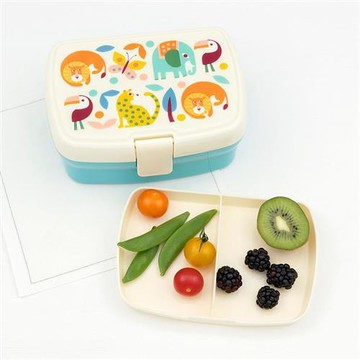 《Rex LONDON》扣式雙層分格便當盒(熱帶動物)