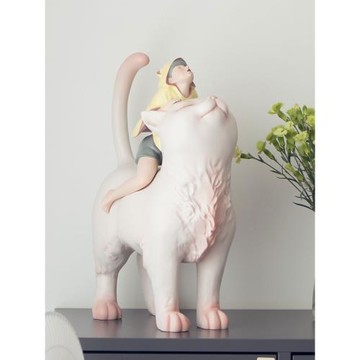 白夜童話貓將軍辦公桌大擺件北歐家居飾品女落地擺件玄關開業禮品