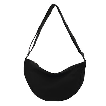 日式休閒單肩半月挎包  尼龍材質  黑色  約30x16x10.5cm