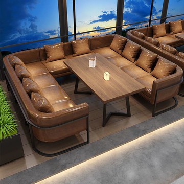 復古酒吧小酒館清吧西餐廳主題餐廳音樂餐吧UL型包廂卡座沙發組合 8143