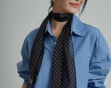 【後花園】 山茶花波點雪紡真絲寬飄帶絲巾