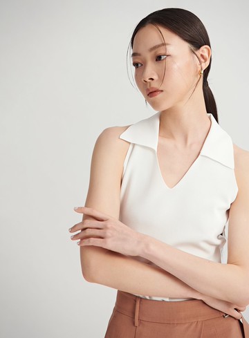 俐落V領針織無袖上衣