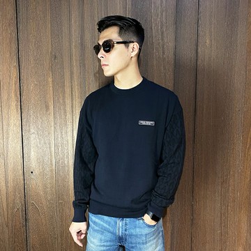 美國百分百【全新真品】Armani Exchange 針織毛衣 圓領 男款 AX 長袖上衣 logo 素面 深藍 CT47