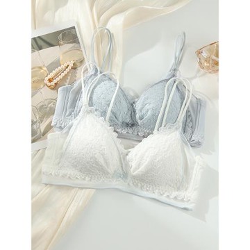 內衣女薄款夏季透氣小胸聚攏不空杯無鋼圈蕾絲法式三角杯美背文胸