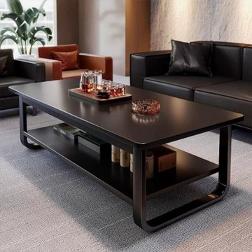 【匠俱】茶几 140x60x41cm 雙層實木生態板茶几 U型鋼架客廳茶几 簡易沙發邊几 小戶型家用矮桌子 客廳陽臺通用